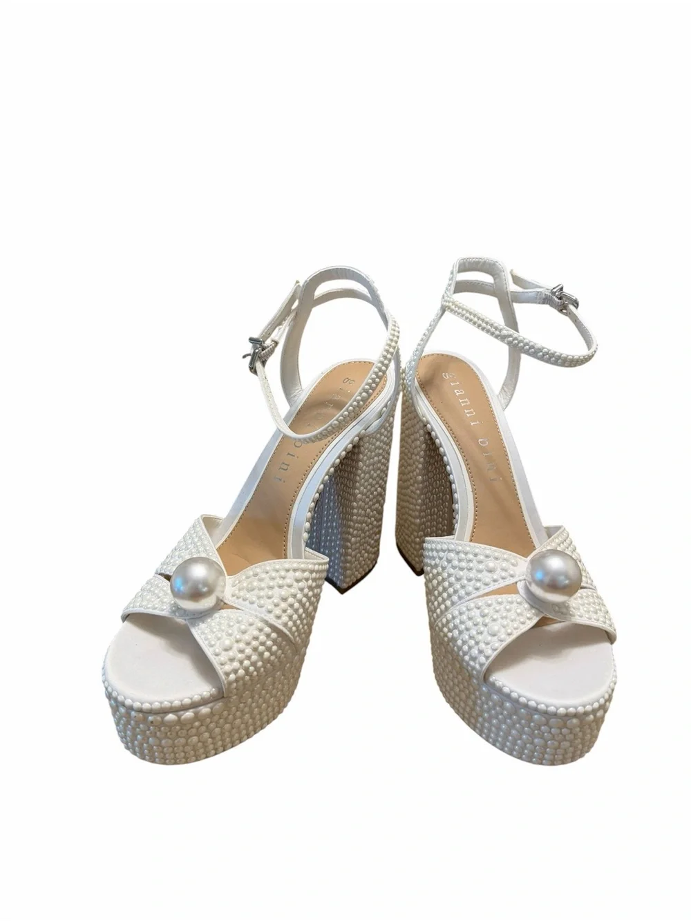 Gianni Bini White Pearl Platform Block Heel Bridal Sandals NWOB Size 8